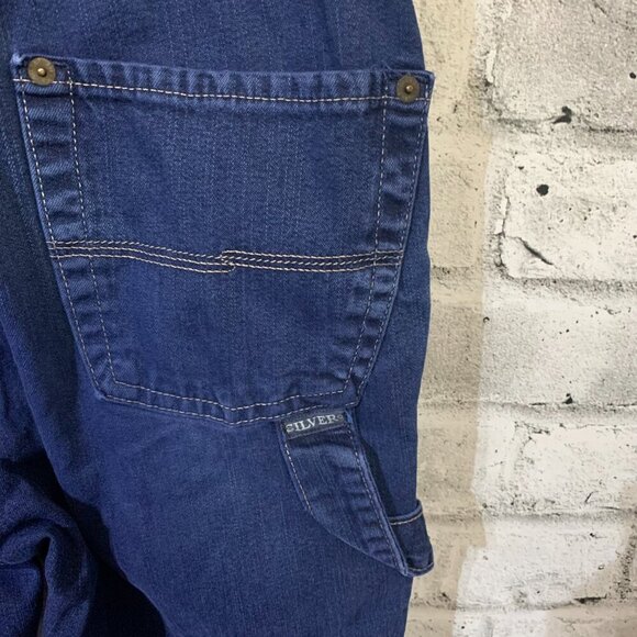 Vintage 90s Y2K Silver Jeans Denim Bib Overalls - Picture 9 of 16